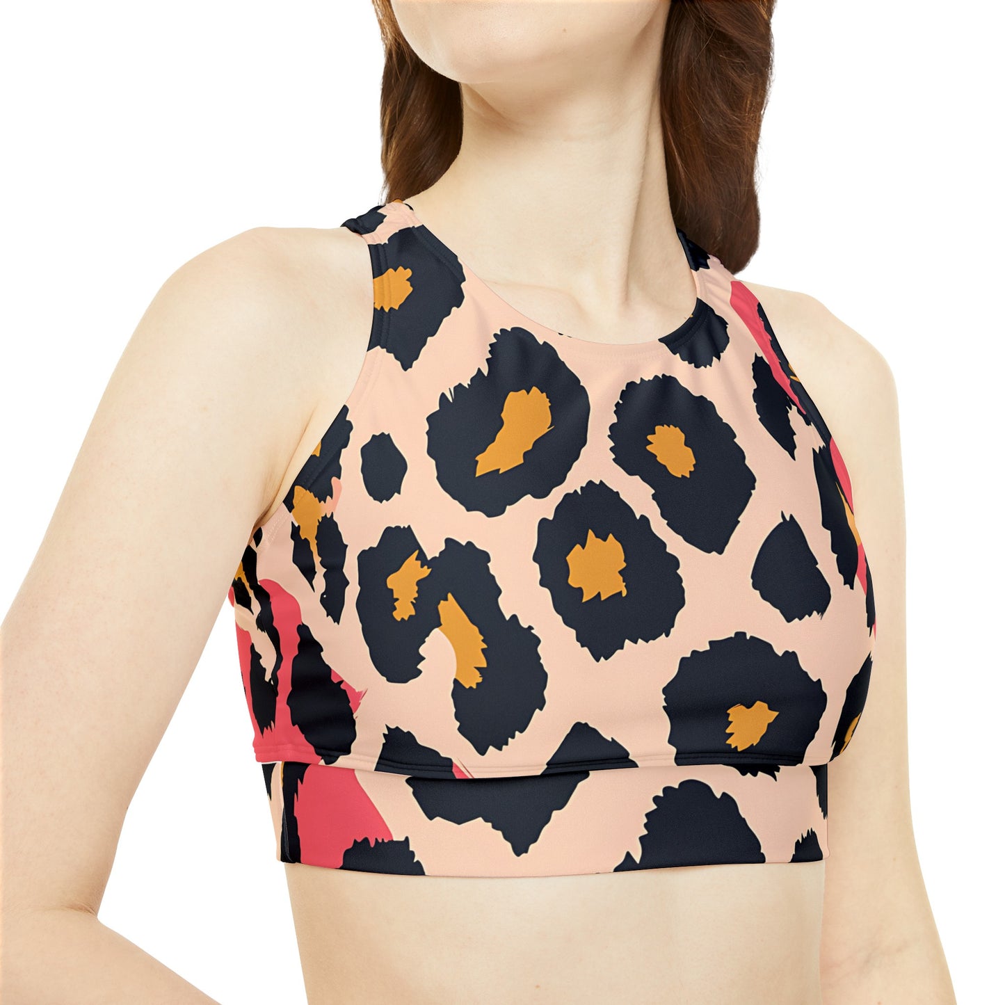 Pinky Peach Leopard Print Sporty Bikini Set