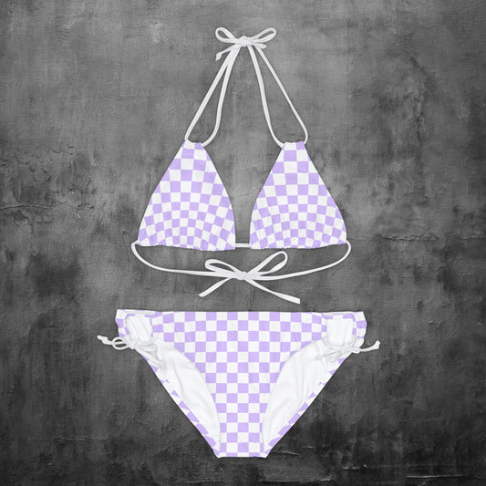 Checkered Lavender Strappy Bikini Set
