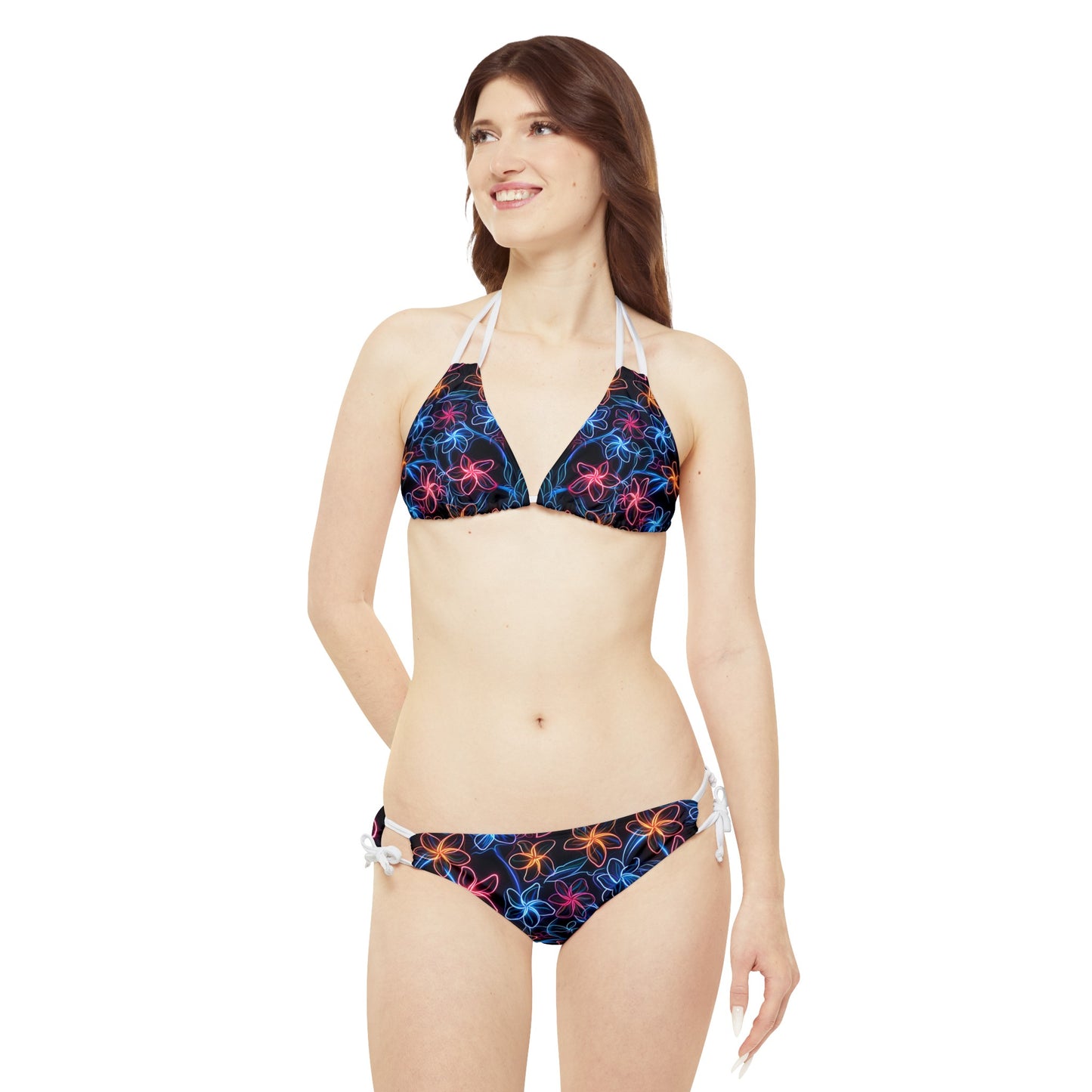 Neon Flowers Strappy Bikini Set