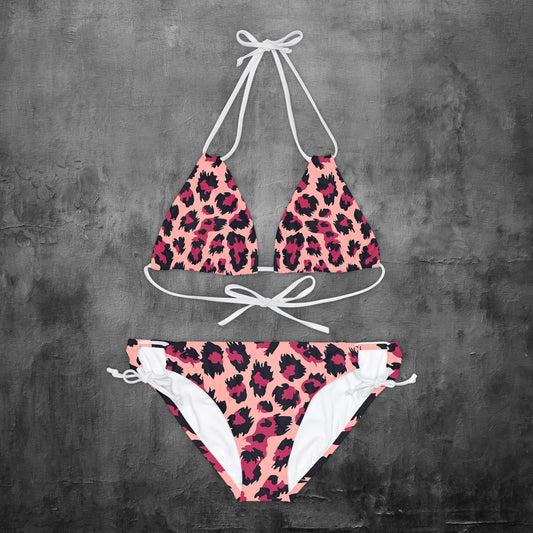 Pink Leopard Strappy Bikini Set
