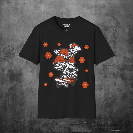 Skater Skull Orange Floral T-Shirt