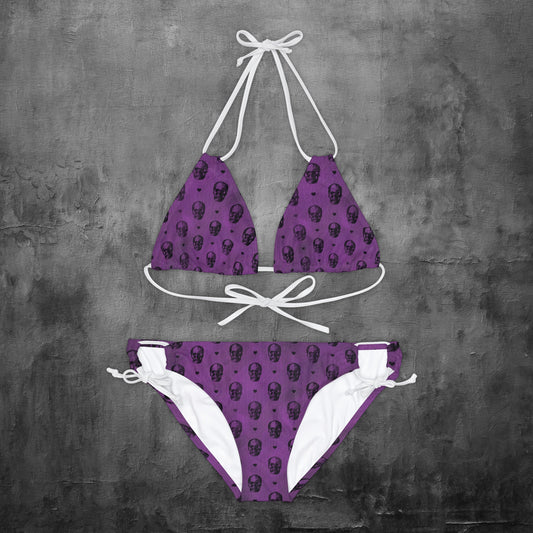 Purple Skulls Patterned Strappy Bikini Set