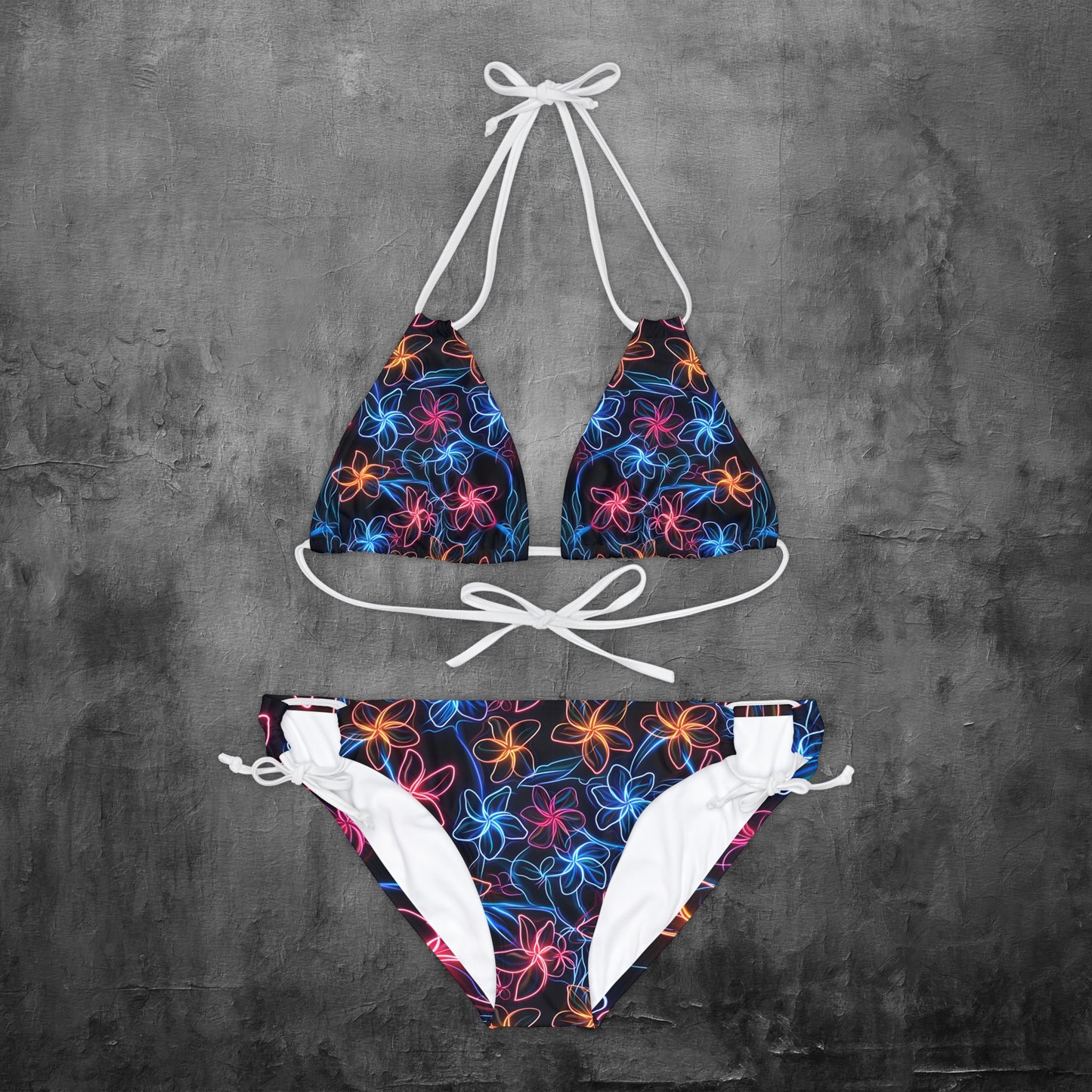 Neon Flowers Strappy Bikini Set