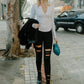 High Rise Distressed Skinny Jeans with a Raw Hem