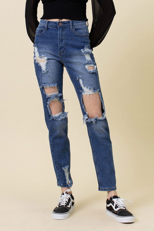 High Rise Distressed Mom Jeans