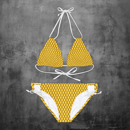Yellow Screen Strappy Bikini Set
