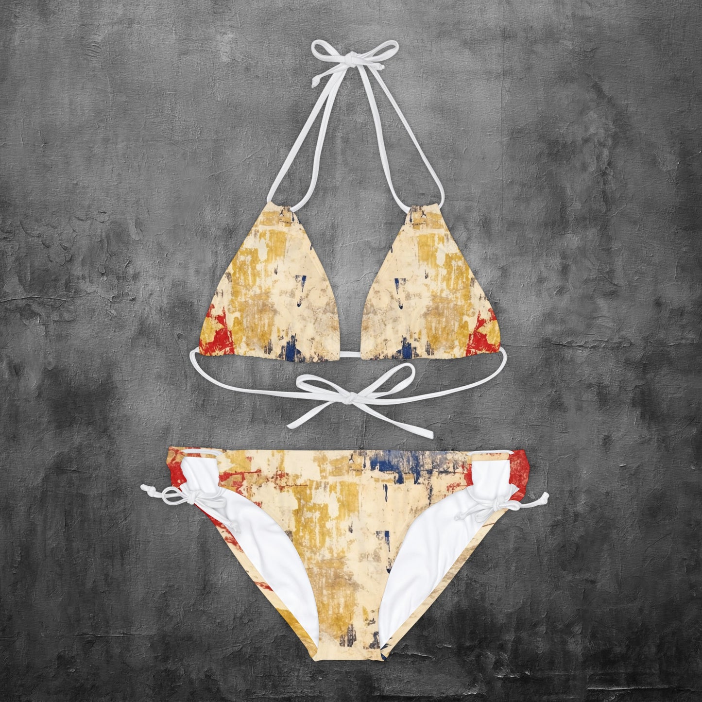 Beige Abstract Strappy Bikini Set