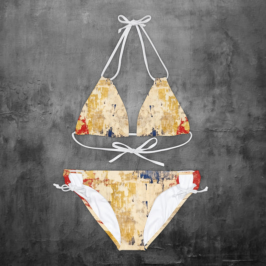 Beige Abstract Strappy Bikini Set