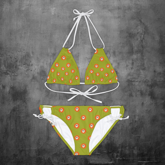 Happy Flower Skulls Strappy Bikini Set