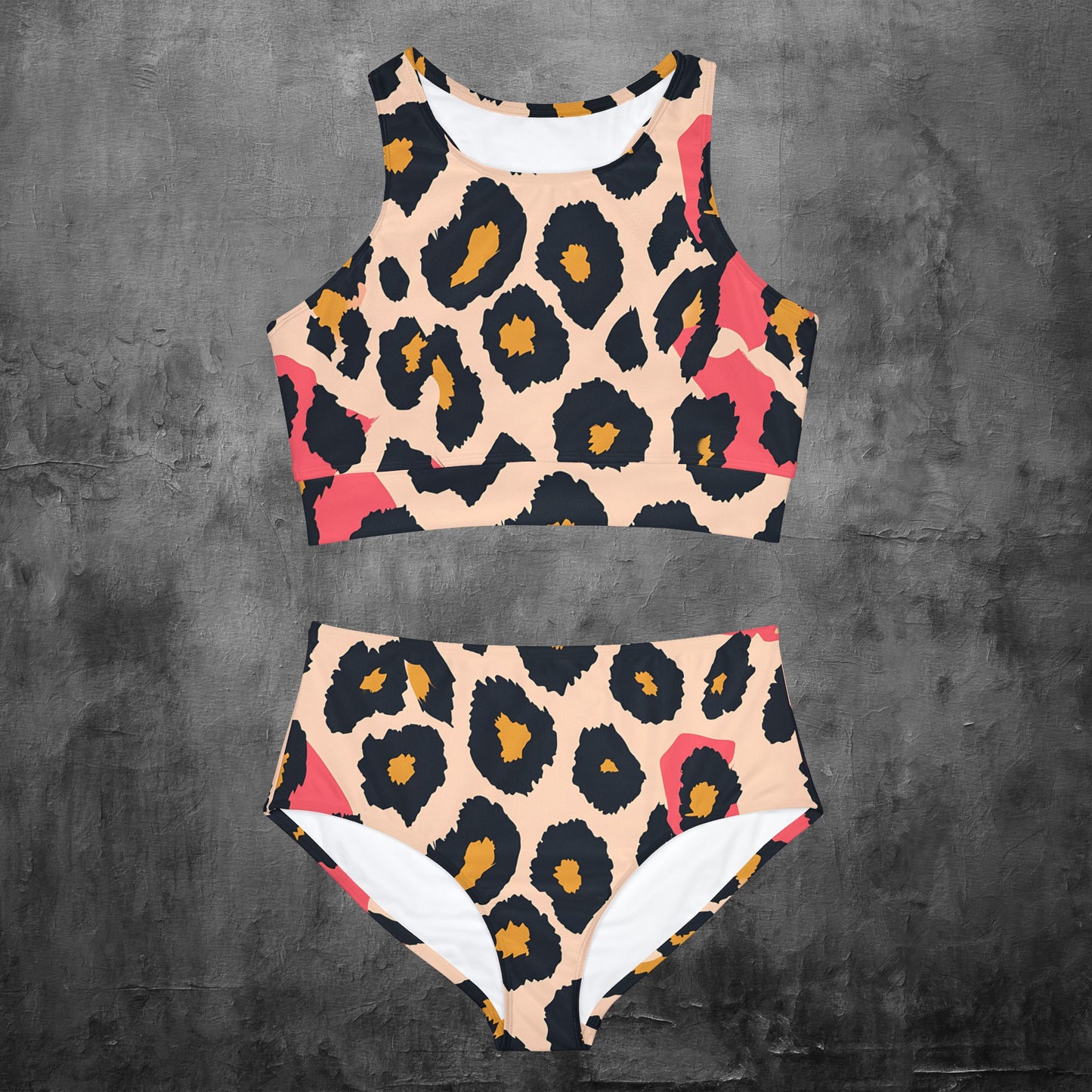 Pinky Peach Leopard Print Sporty Bikini Set