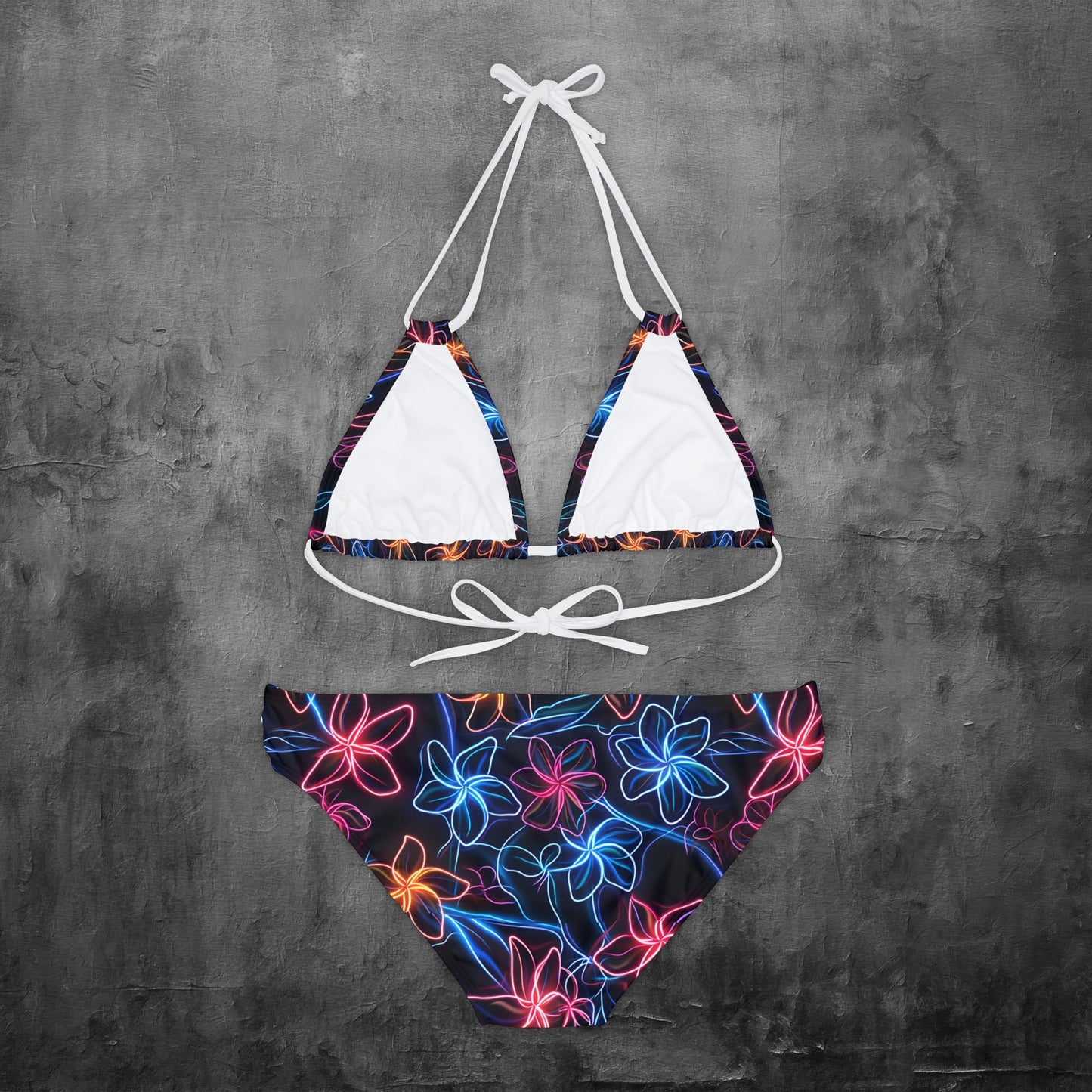 Neon Flowers Strappy Bikini Set