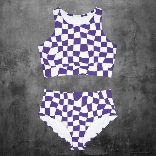 Warped Purple Checkered Sporty Bikini Set