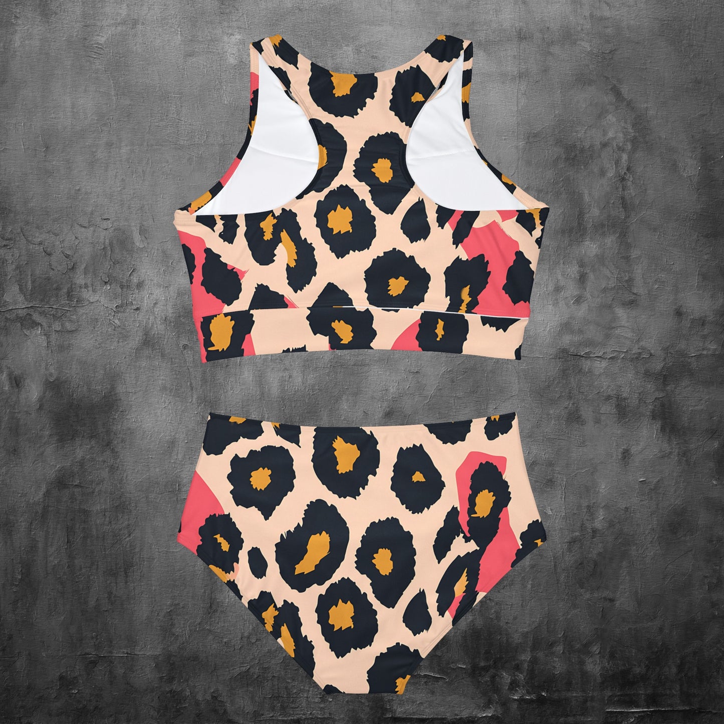 Pinky Peach Leopard Print Sporty Bikini Set