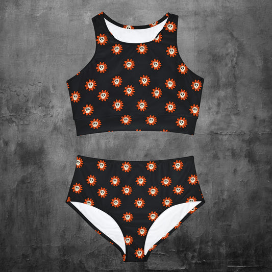 Happy Flower Skulls Sporty Bikini Set