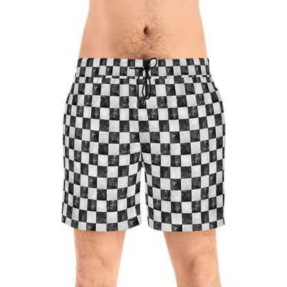 Washed Checkered Men's Swim Shorts