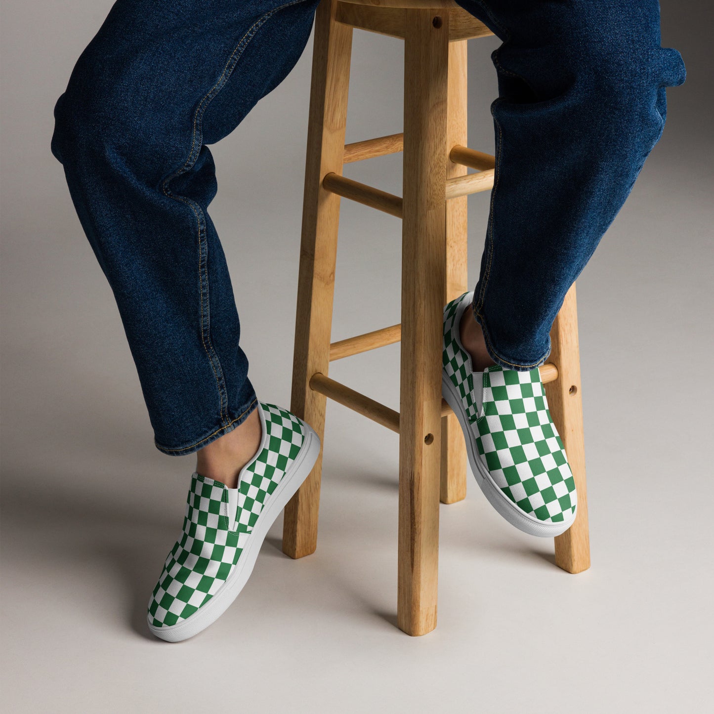 Green Checkered Men’s slip-on canvas shoes