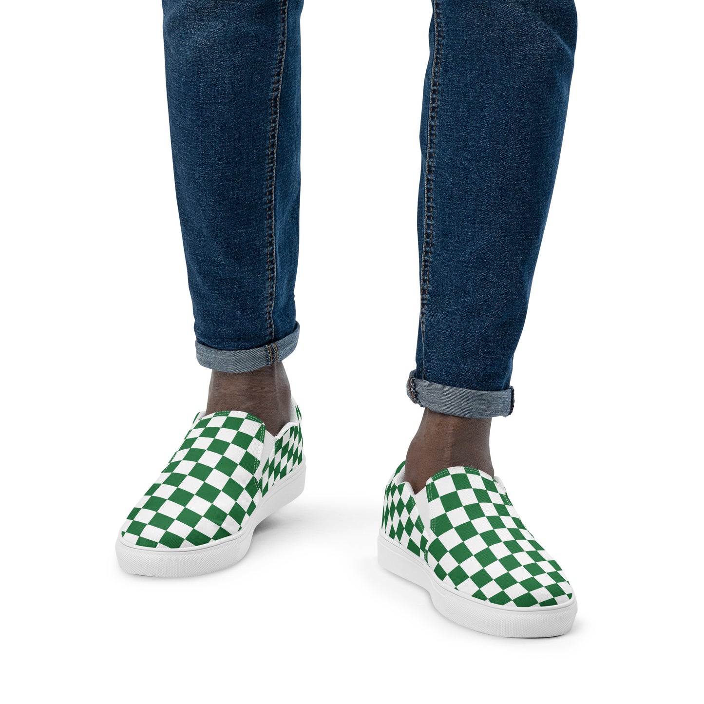 Green Checkered Men’s slip-on canvas shoes
