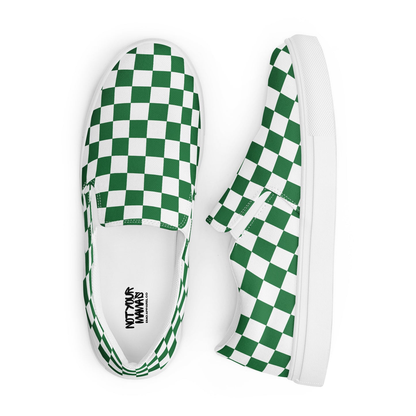 Green Checkered Men’s slip-on canvas shoes