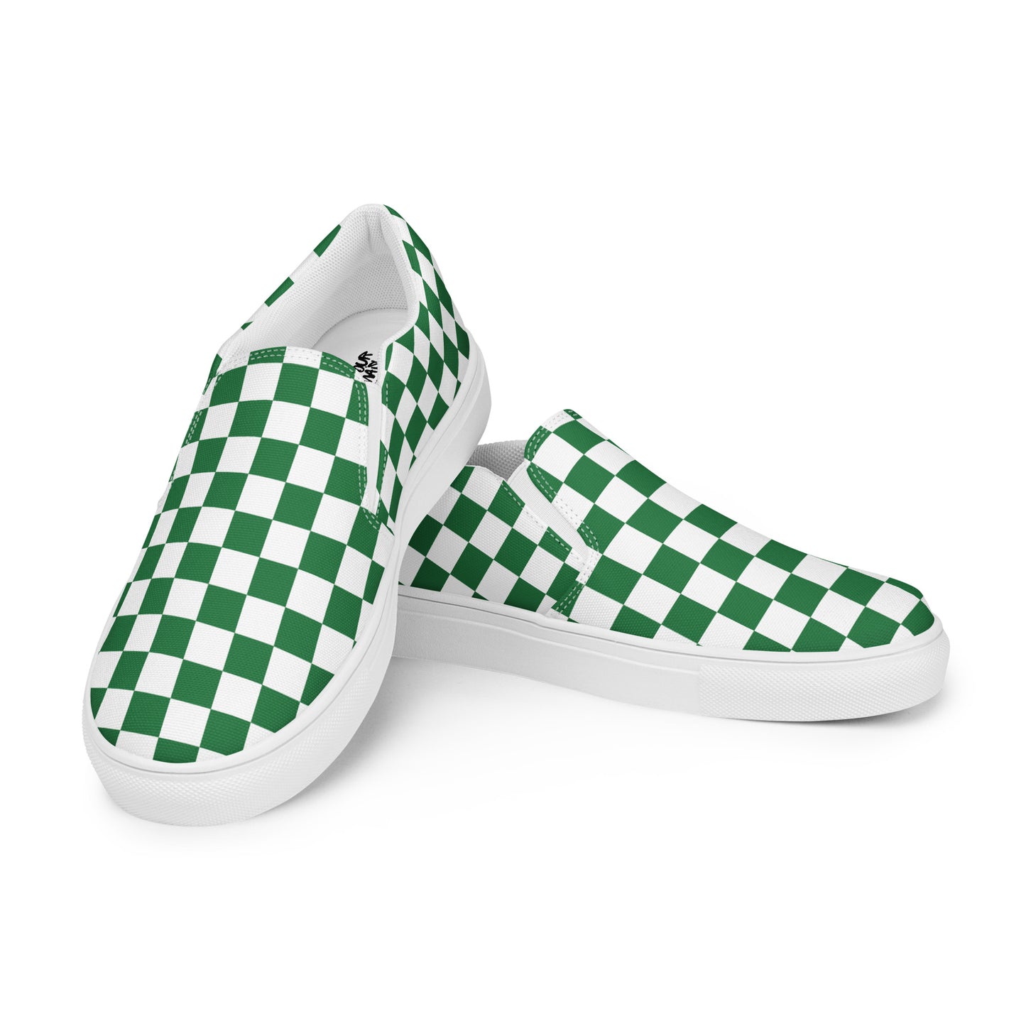 Green Checkered Men’s slip-on canvas shoes