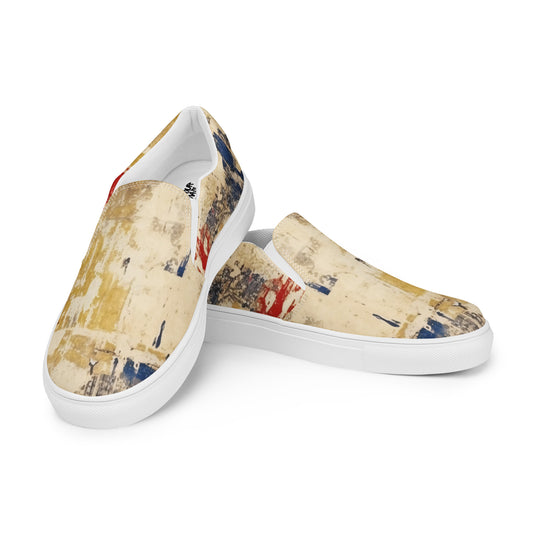 Beige Abstract Men’s slip-on canvas shoes