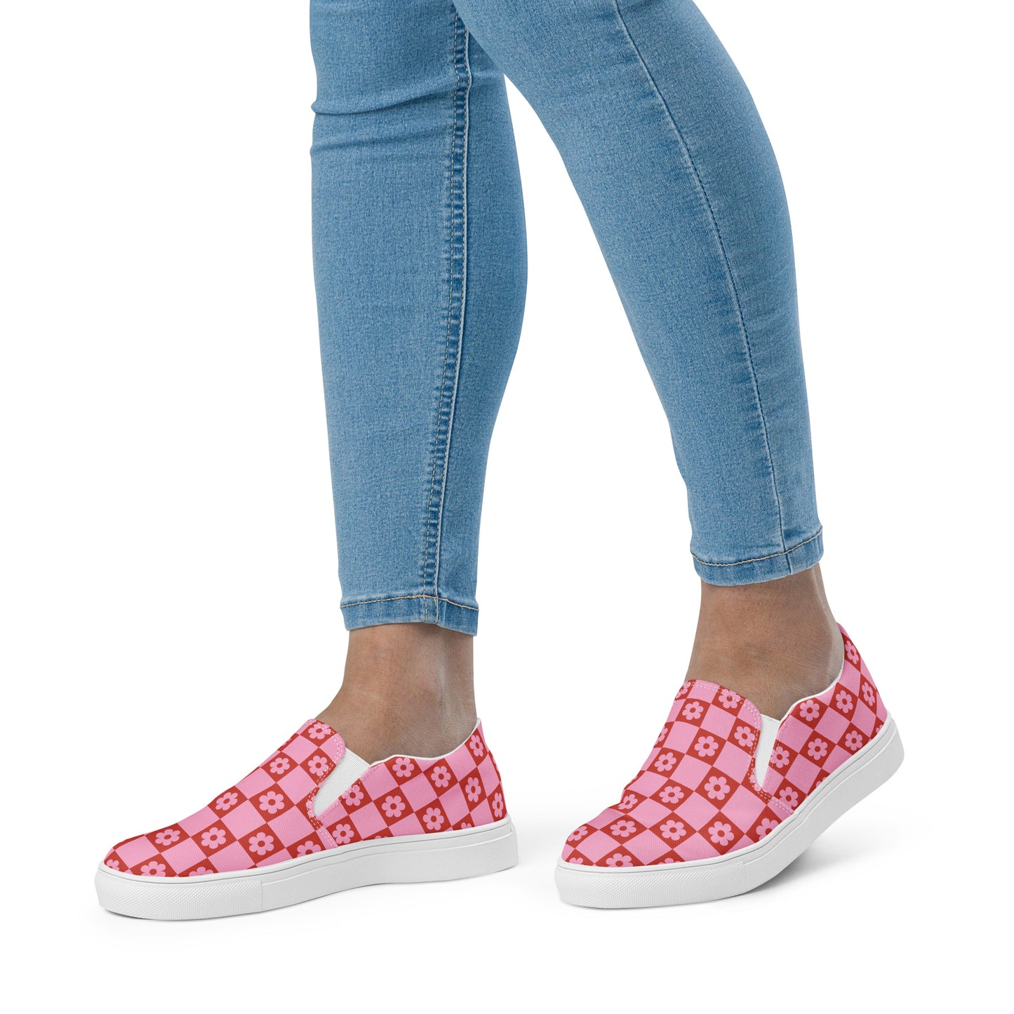 Checkered Flowers Women’s slip-on canvas shoes