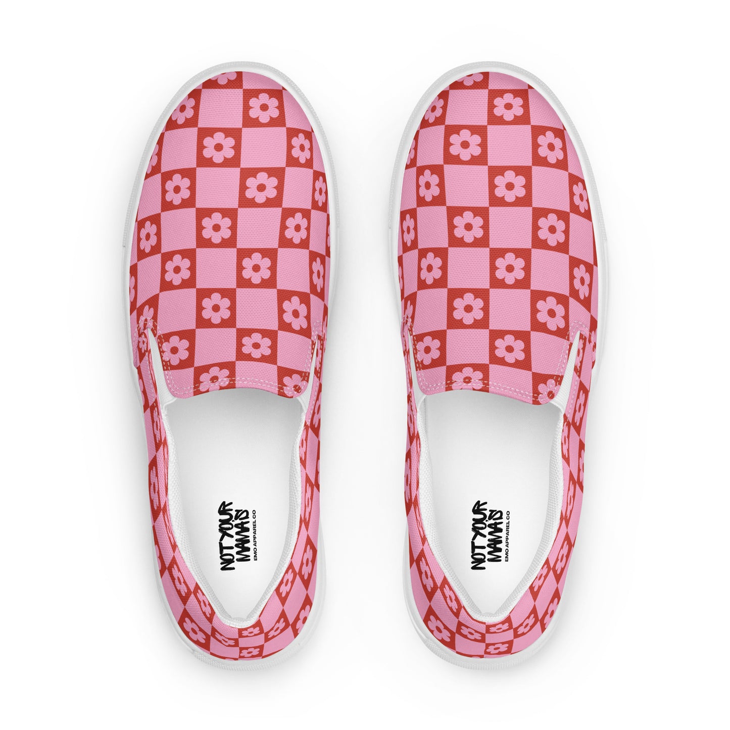 Checkered Flowers Women’s slip-on canvas shoes