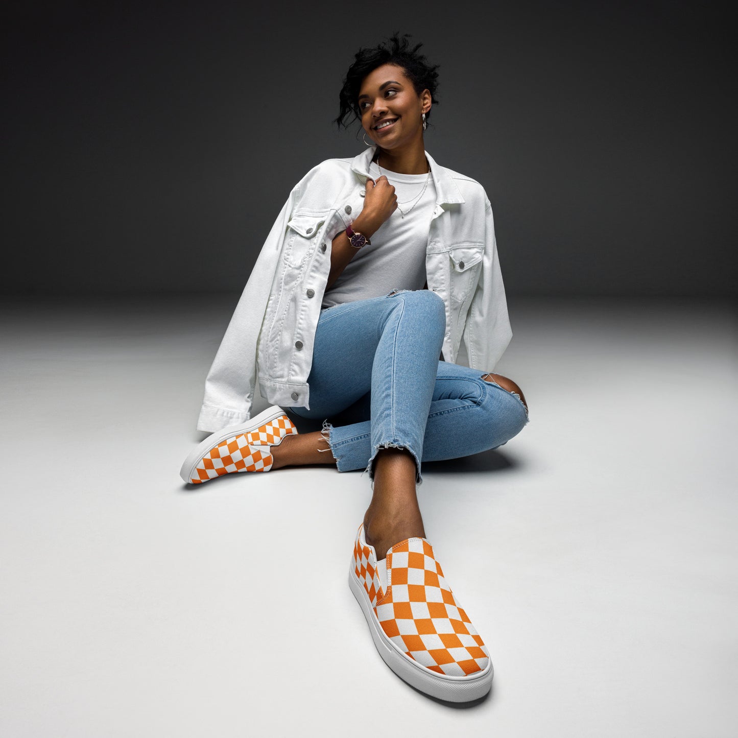 Orange Vibes Checkered Women’s slip-on canvas shoes