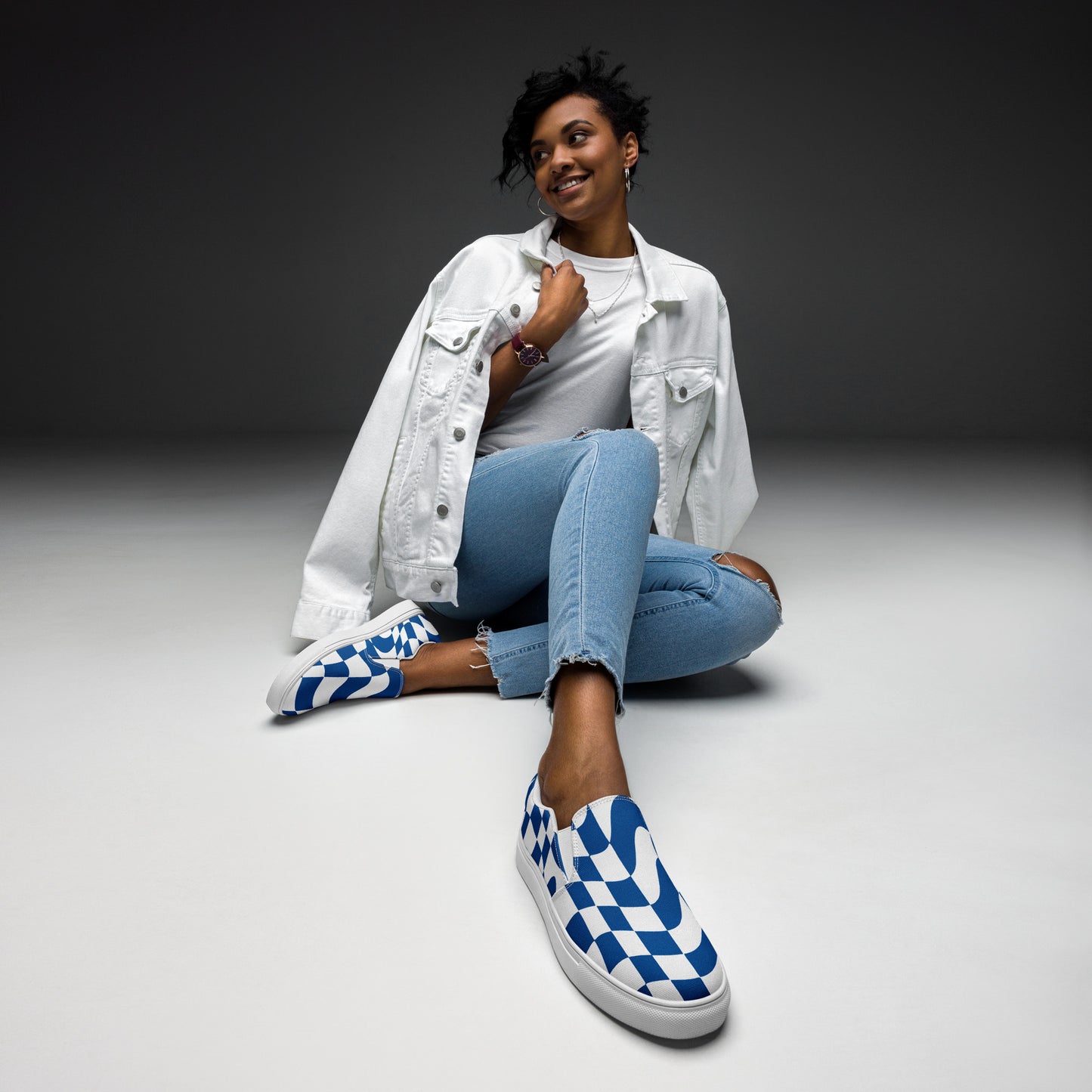 Blue Vibes Checkered Women’s slip-on canvas shoes