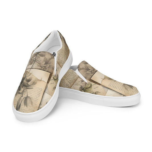 Beige Floral Women’s slip-on canvas shoes