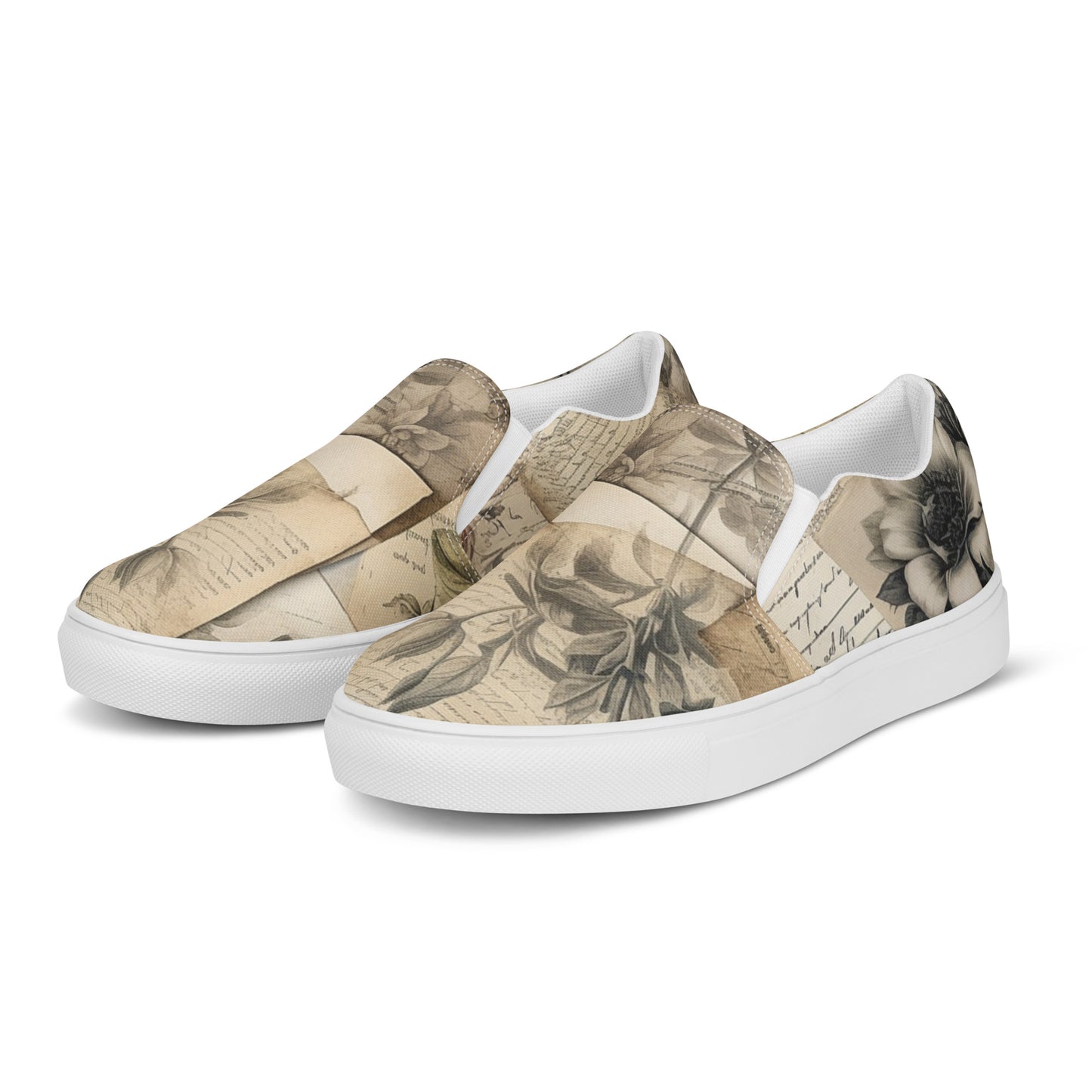 Beige Floral Women’s slip-on canvas shoes
