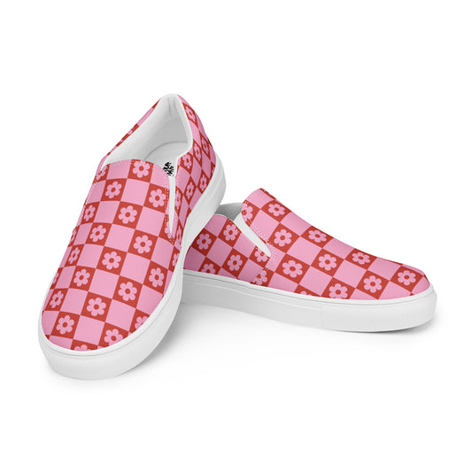 Checkered Flowers Women’s slip-on canvas shoes