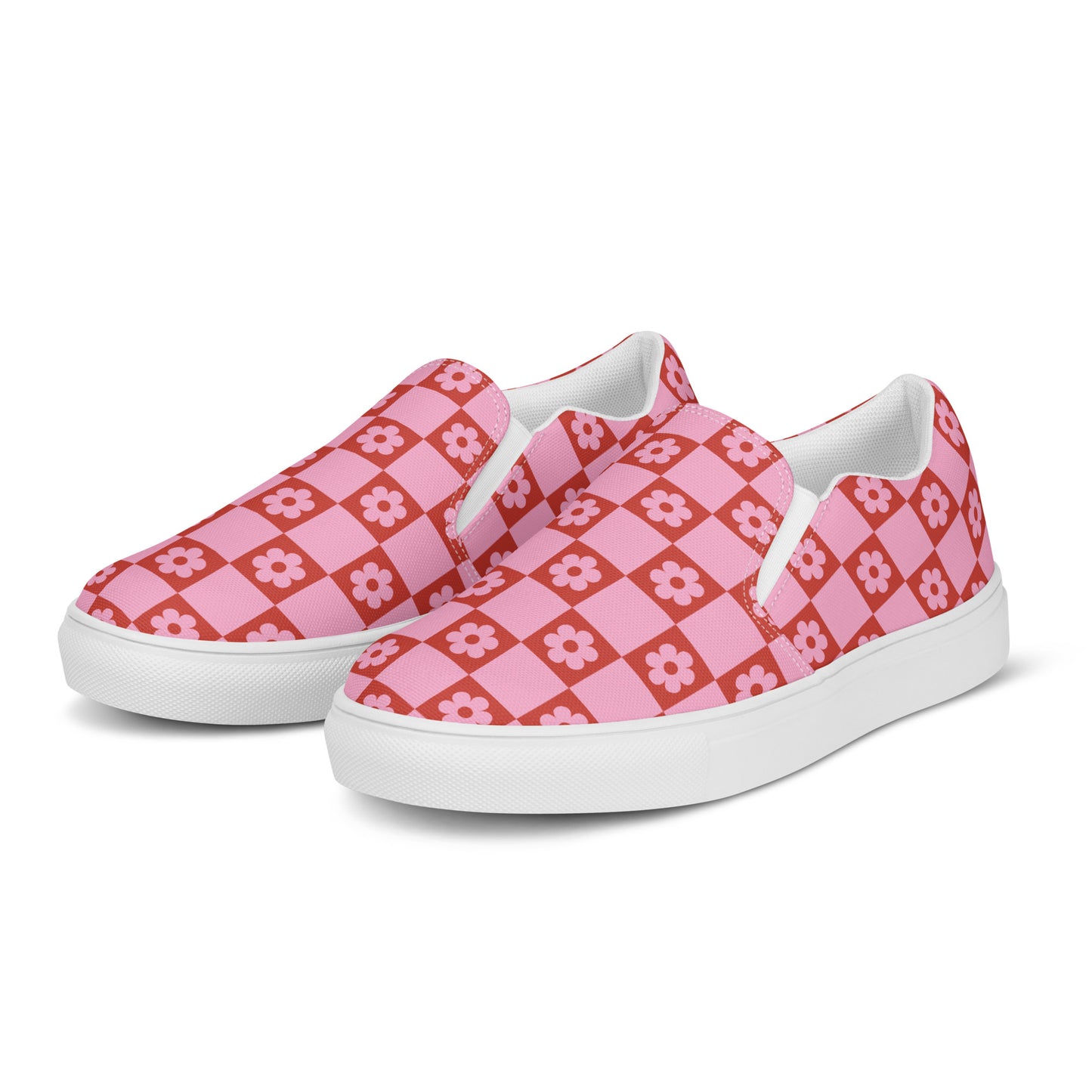 Checkered Flowers Women’s slip-on canvas shoes