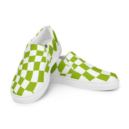 Yellow-green Vibes Checkered Women’s slip-on canvas shoes