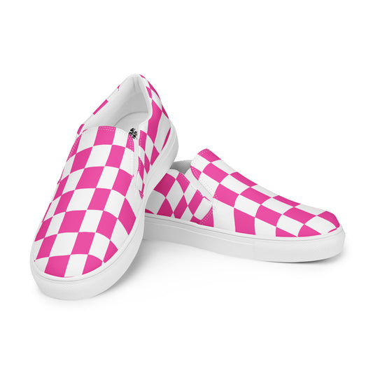 Fuchsia Pink Checkered Women’s slip-on canvas shoes