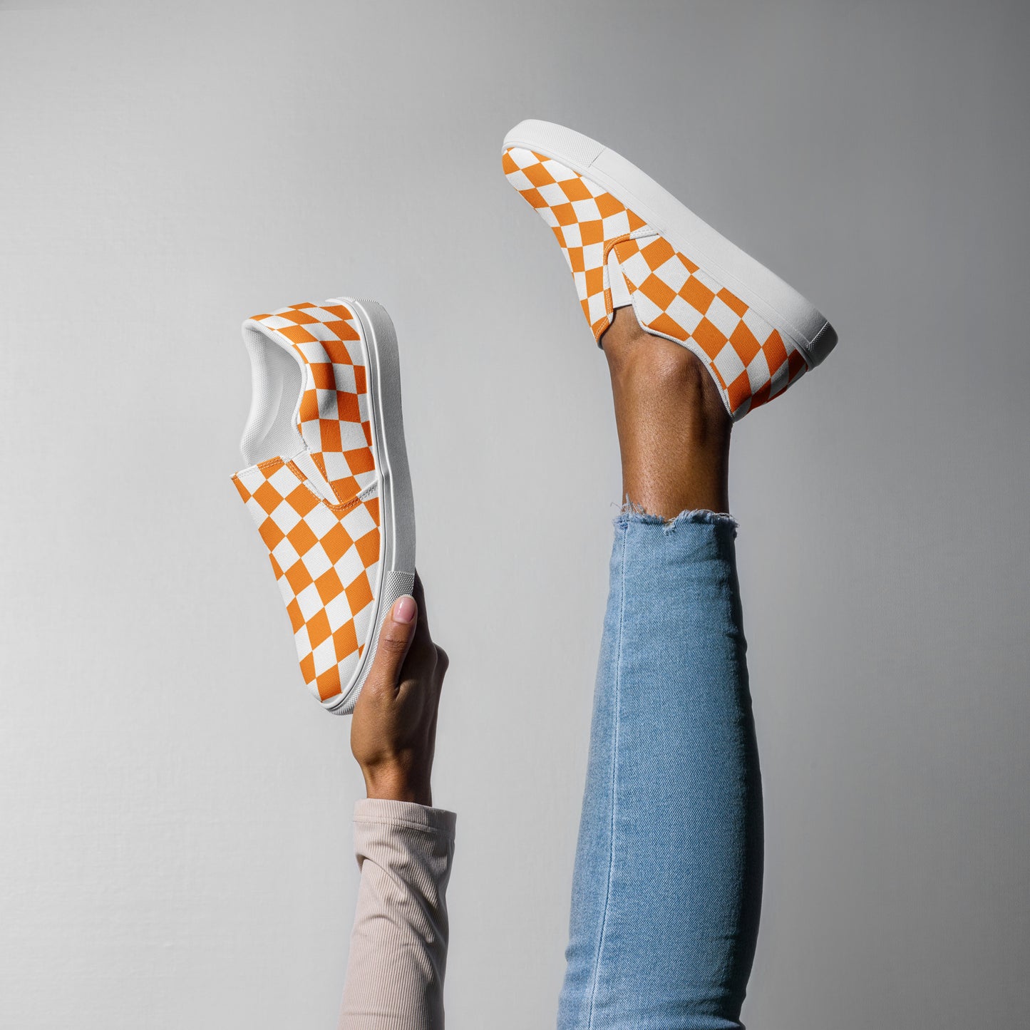 Orange Vibes Checkered Women’s slip-on canvas shoes