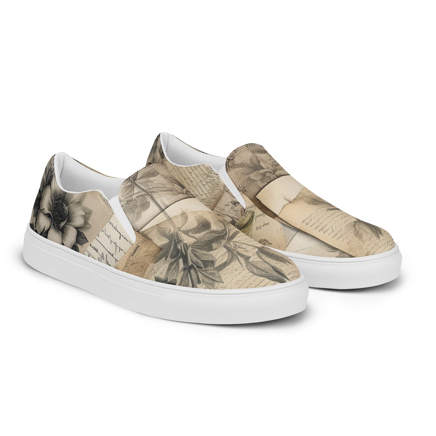 Beige Floral Women’s slip-on canvas shoes
